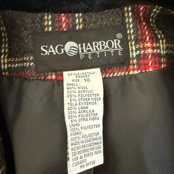 SAG HARBOR Vintage Plaid Wool Blend Single Breasted Blazer Size 10P - Picture 7 of 7